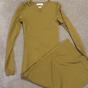 Babaton olive Green Long Sleeve stretch maxi  Dress
